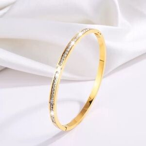 Titanium Steel Diamond-Style Channel Bangle | Tarnish-Free Gold